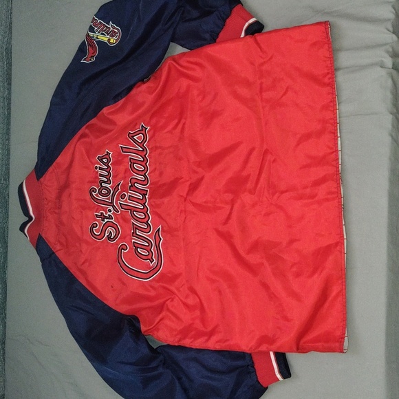 St Louis Cardinals Pin Stripe Baseball Jacket Reversible Spell Out Logo G-III - Picture 2 of 15
